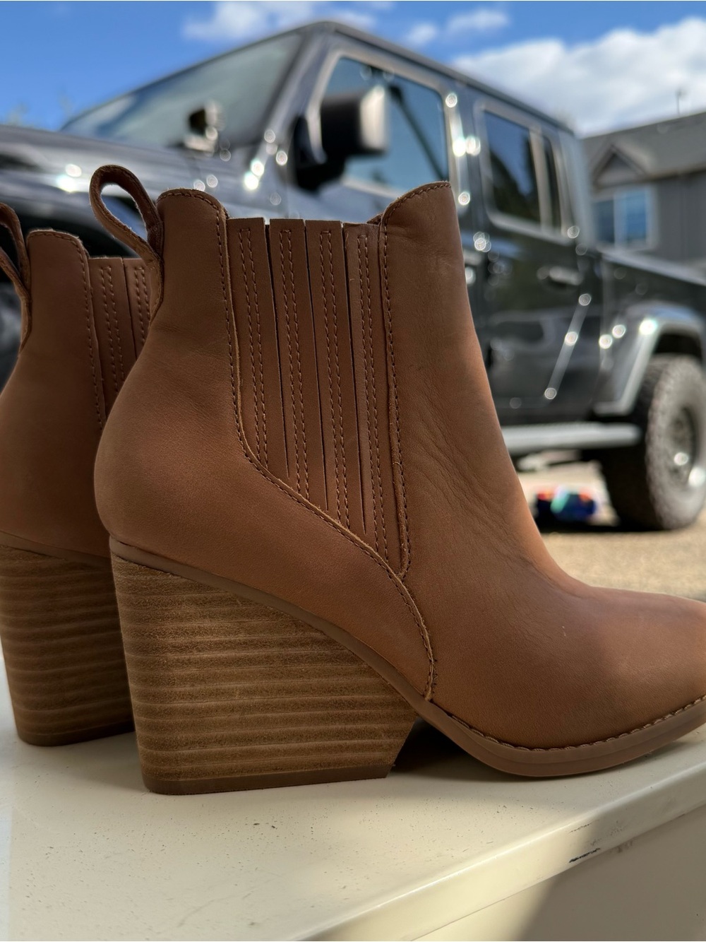 Women's TOMS Tan Leather Block Heel Boot
